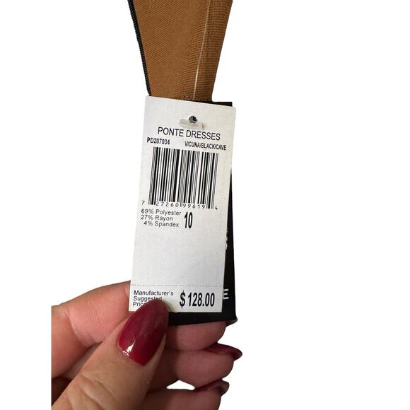 Premise NEW Colorblock Shift Dress Size 10 Camel Black Neutral Sleeveless - Picture 7 of 7